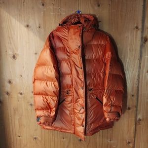 Adidas By Stella Mccartney Orange Mid-Length Full Zip Hooded Puffer Jacket